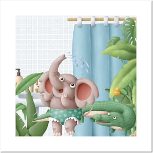 Cute elephant and crocodile Posters and Art